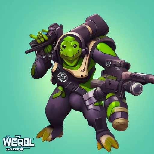 Image similar to geico gecko overwatch hero concept design, trending on artstation