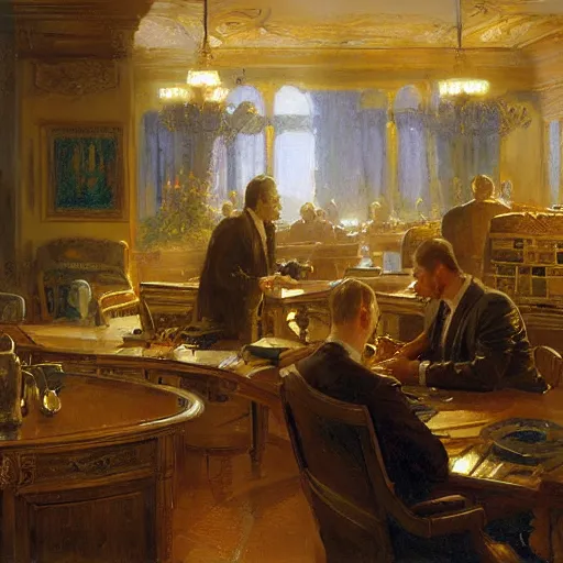 Image similar to detailed cinematic wide shot of sucession interior design corporate office spring light, painting by gaston bussiere, craig mullins, j. c. leyendecker