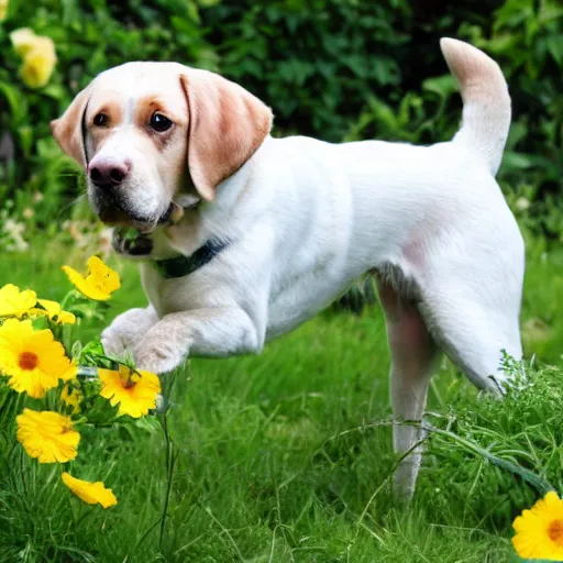 Image similar to dog yellow english lab gardening