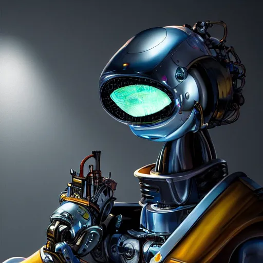 Image similar to portrait of robot painter, beautiful lighting, sharp, details, hyper-detailed, HD, HDR, 4K, 8K