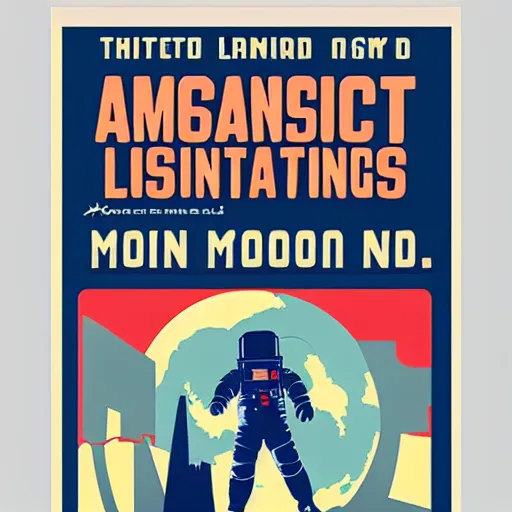 Image similar to americanized propaganda poster, moon landing