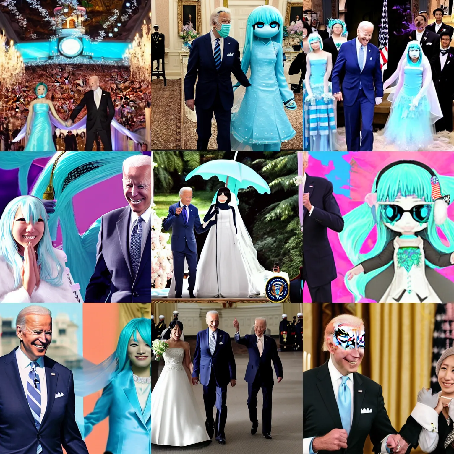 Prompt: joe biden marrying hatsune miku