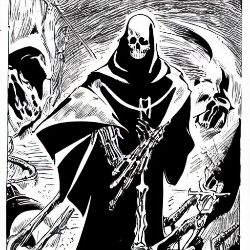 Image similar to a skeleton in black cloak by Alan Davis