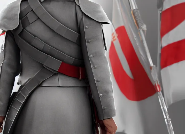 Image similar to proud general wearing a white imperial general uniform, hist arms are behind his back, ultra realistic, 4 k, movie still, uhd, sharp, detailed, cinematic, render, modern