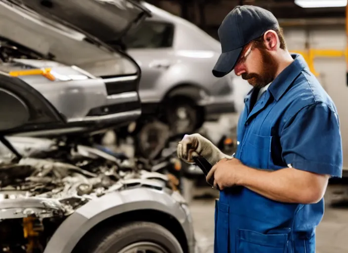 Image similar to film still of a hamster working as a mechanic in an auto shop, 8 k