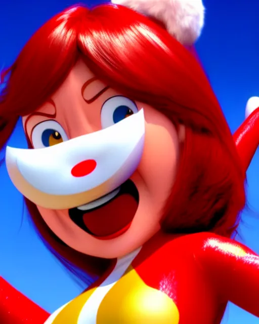 Image similar to wendy's mascot wendy thomas, movie still, from the movie speed racer, 8 k, realistic