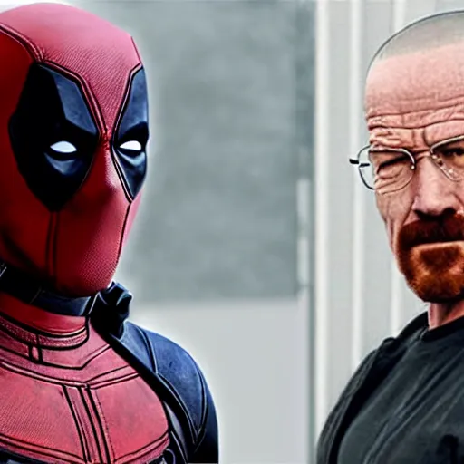 Image similar to deadpool and walter white real photo.