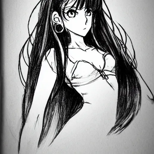 Image similar to sketch of manga girl in dramatic pose