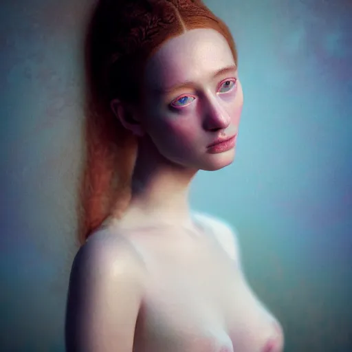 Image similar to photographic portrait of a stunningly beautiful english virgin renaissance female in soft dreamy light at sunset, beside the river, soft focus, contemporary fashion shoot, in a denis villeneuve and tim burton movie, by edward robert hughes, annie leibovitz and steve mccurry, david lazar, jimmy nelsson, extremely detailed, breathtaking, hyperrealistic, perfect face, octane render