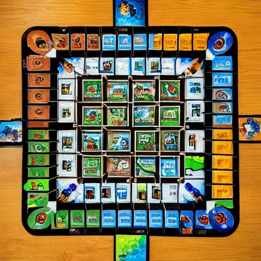 Prompt: advertisement photo of an incredible tabletop game in the style of M. C. Escher