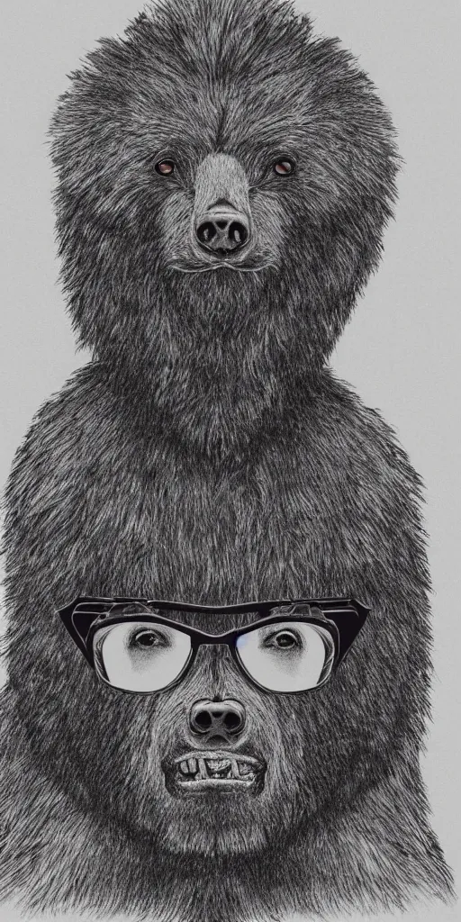 Image similar to a detailed portrait of a hairy humanoid creature with a bear like face wearing aviators