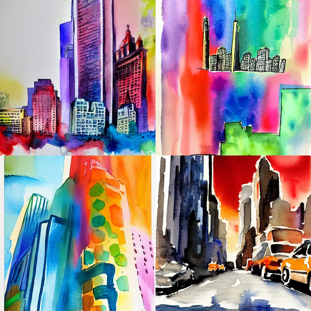 Prompt: new york city abstract watercolor painting