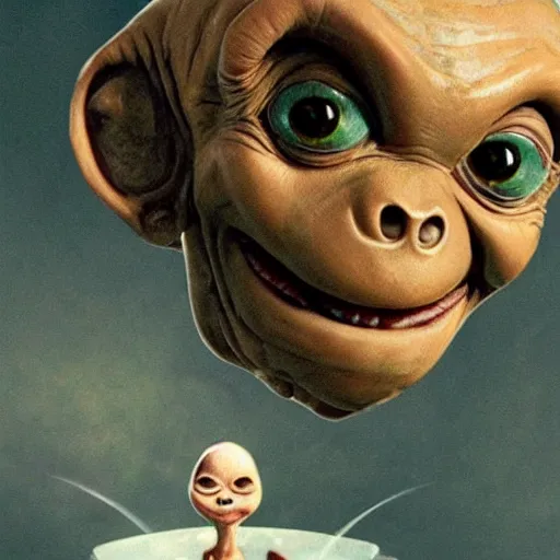 Image similar to et the extra terrestrial 3d fan art underneath a fork