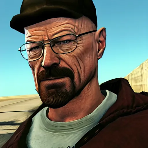 Prompt: walter white as a gta protagonist, in game screenshot