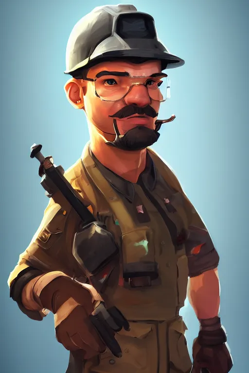 Image similar to beautiful highly detailed realistic character portrait team fortress 2 engineer, detailed character art by ismail inceoglu, trending on artstation