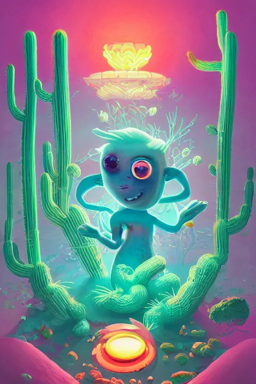 Image similar to roots cactus sushi cristal smurf ghost creature animal sushi cristal very big eye roots cactus elemental flush of force nature micro world fluo fishscale, behance hd by jesper ejsing, by rhads, makoto shinkai and lois van baarle, ilya kuvshinov, rossdraws radiating a glowing aura global illumination ray tracing hdr