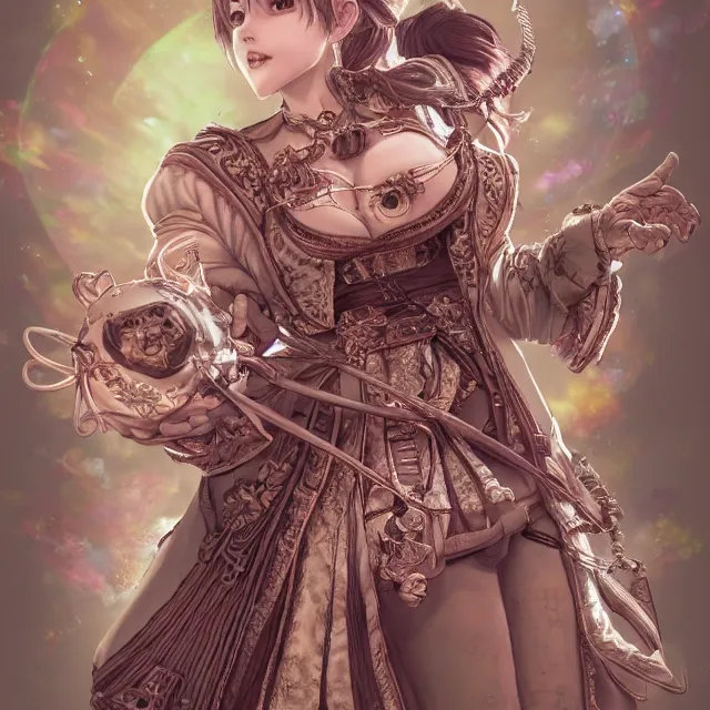 Image similar to the portrait of neutral good colorful female cleric bard as absurdly beautiful, gorgeous, elegant, skinny young gravure idol, an ultrafine hyperdetailed illustration by kim jung gi, irakli nadar, intricate linework, sharp focus, bright colors, octopath traveler, final fantasy, unreal engine 5 highly rendered, global illumination, radiant light, detailed and intricate environment