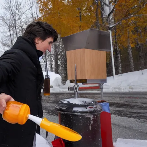 Image similar to pouring maple syrup over justin trudeau's head