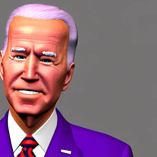 Image similar to 3d render of Joe Biden with purple hair