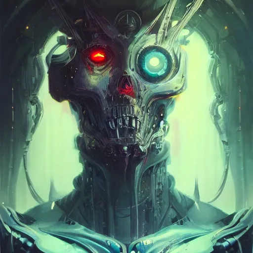 Image similar to a portrait of a sinister cybernetic duke of hell, cyberpunk concept art by pete mohrbacher and seb mckinnon and beksinski and josan gonzales, digital art, highly detailed, intricate, sci-fi, sharp focus, Trending on Artstation HQ, deviantart, unreal engine 5, 4K UHD image