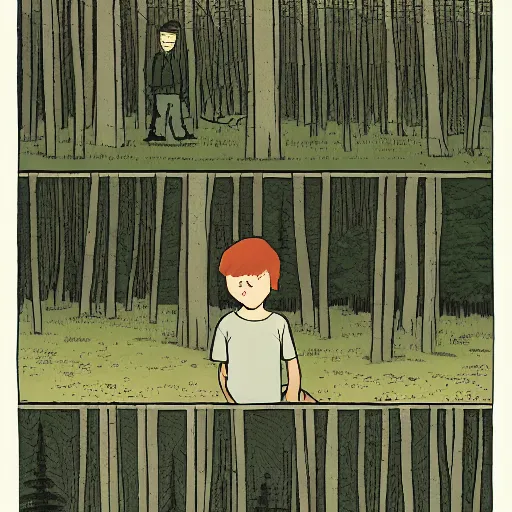 Image similar to highly detailed, boy in the woods by adrian tomine