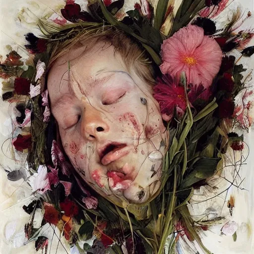 Image similar to A real heart with flowers , by jenny saville