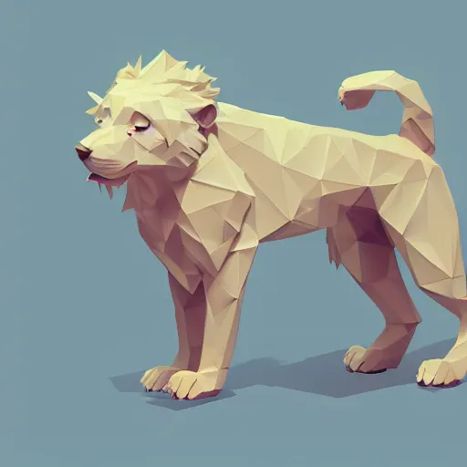 Image similar to aesthetic albino dog fursona portrait, commission of a anthropomorphic lion on fire, fursona wearing stylish clothes, winter armosphere, pastel simple art, low poly