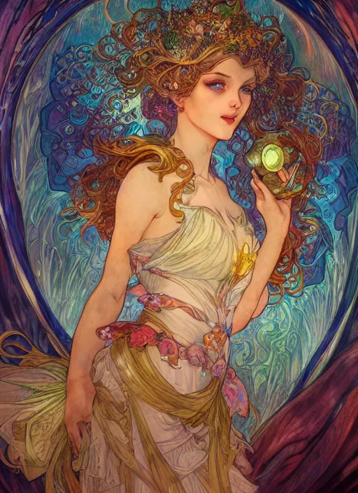 Image similar to Water Elemental Goddess, ambient lighting, 4k, josephine wall, alphonse mucha, lois van baarle, ilya kuvshinov, rossdraws, artstation