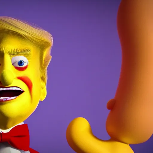 Image similar to Donald Trump as a clown with a yellow wig by Pixar, 3d render, octane render, 4k