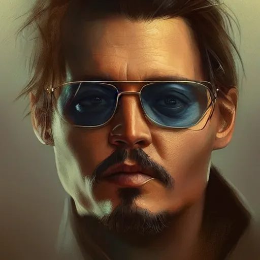 Image similar to “ portrait of johnny depp by greg rutkowski, young, attractive, highly detailed portrait, scifi, digital painting, artstation, concept art, smooth, sharp foccus ilustration, artstation hq ”