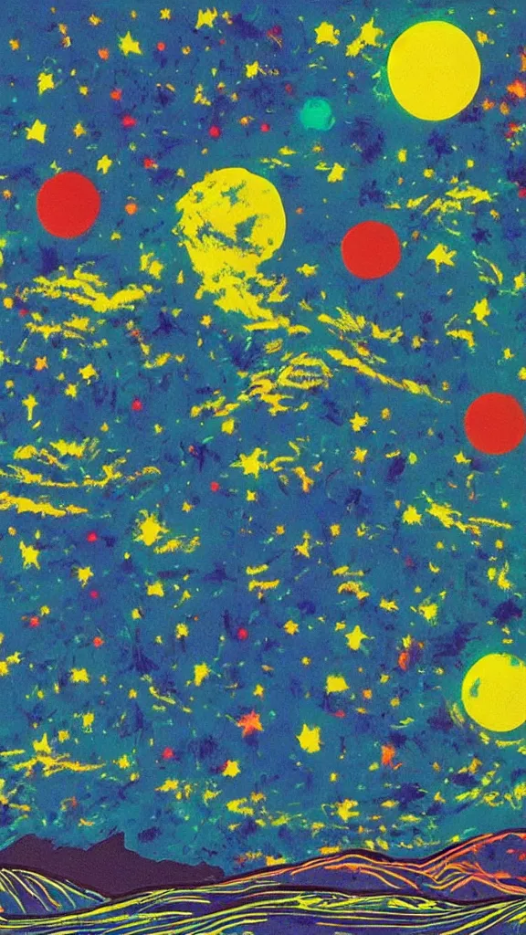 Prompt: a beautiful painting of summer, moon, night, stars, clouds, sea,, by andy warhol, colorful, hyperdimensional, bump mapping