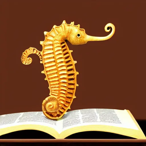 Prompt: a seahorse reading a book