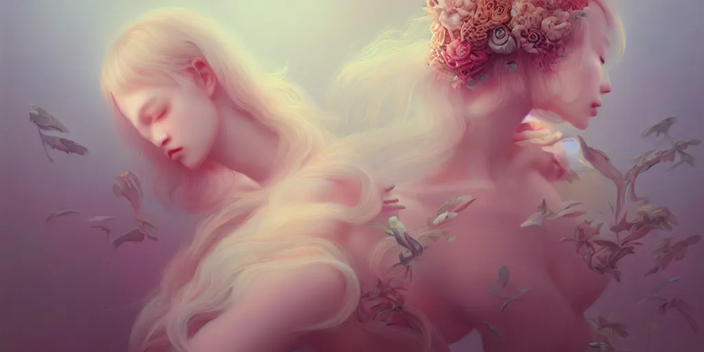 Image similar to breathtaking delicate detailed concept art painting creature, by hsiao - ron cheng, bizarre compositions, exquisite detail, pastel colors, ornate background, 8 k