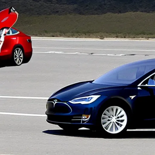 Image similar to elon musk being chased by a rogue tesla