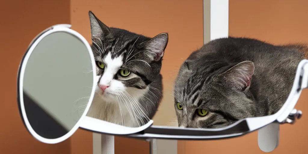 Prompt: cat looking in mirror