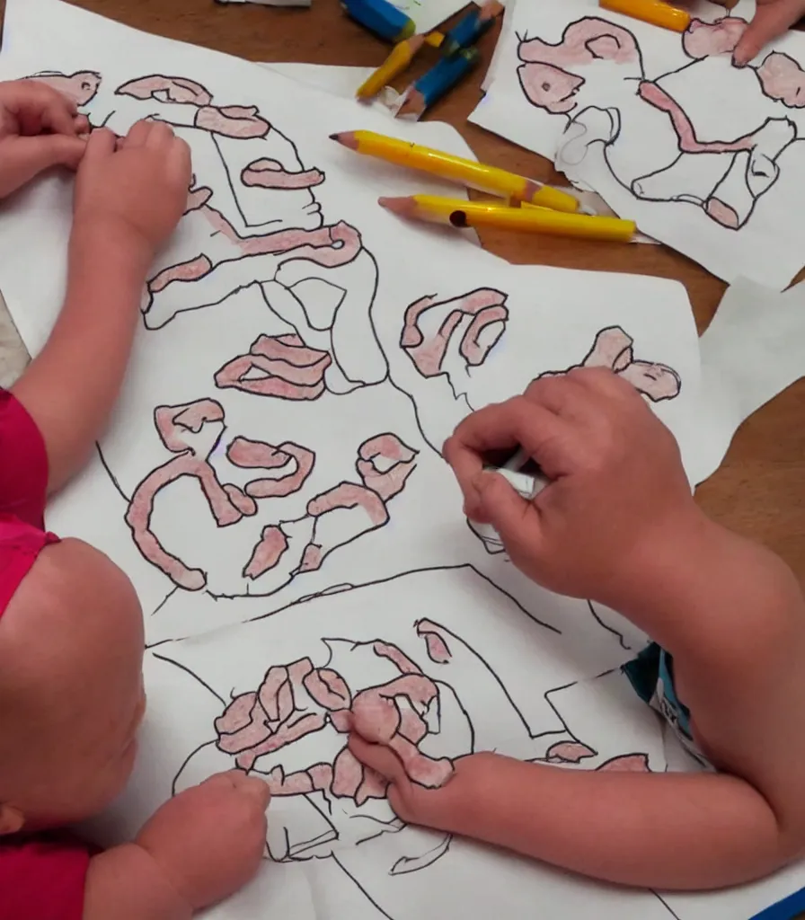 Prompt: kid drawing of uncooked meat