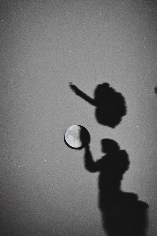 Image similar to clown, eating fish, moon, high res, sky diamonds, film grain