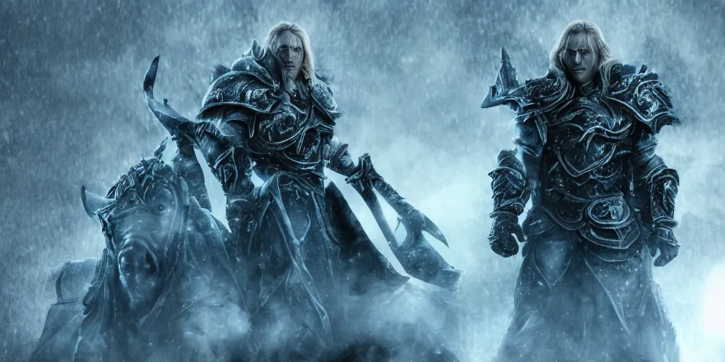 Image similar to arthas menethil movie frame, cinematic, high detail, cinematography, vfx, 8 k