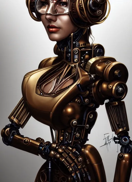 Prompt: portrait of a steampunk robot woman in 1800 by Artgerm, biomechanical, hyper detailled, trending on artstation