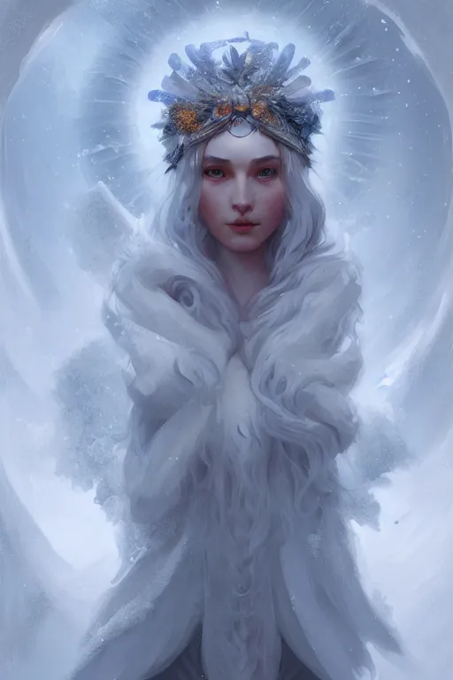 Image similar to goddess of the winter solstice, highly detailed, digital painting, artstation, concept art, smooth, sharp focus, elegant, illustration, unreal engine 5, 8 k, art by artgerm and greg rutkowski and edgar maxence