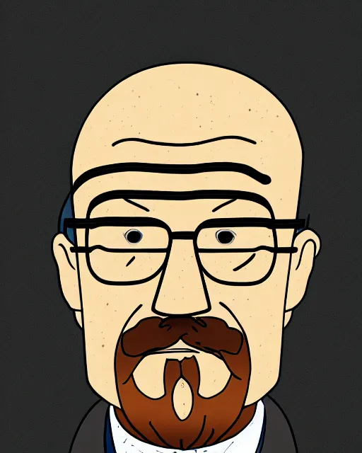 Image similar to portrait of walter white in the style of justin roiland. heisenberg from breaking bad. cinematic lighting. style of rick & morty. photographic, photography. by justin roiland