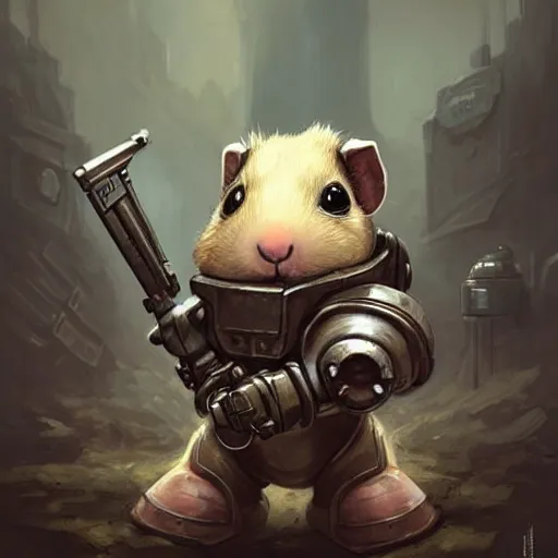 Prompt: cute little anthropomorphic Guinea Pig using Power Armour from Fallout 4, ultra wide lens shot , tiny, small, short, cute and adorable, pretty, beautiful, DnD character art portrait, matte fantasy painting, DeviantArt Artstation, by Jason Felix by Steve Argyle by Tyler Jacobson by Peter Mohrbacher, cinematic lighting