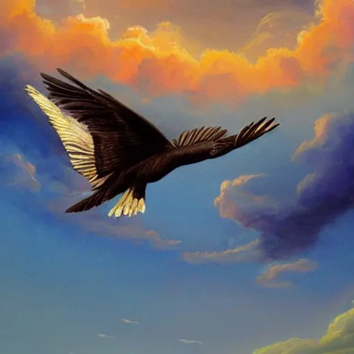 Image similar to a beautiful painting of a condor flying in the sky, matte painting, fantasy art