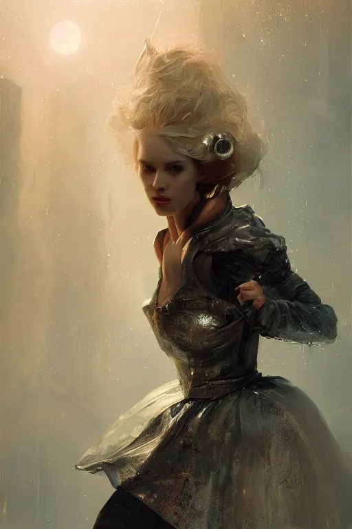 Prompt: cinderella, cyberpunk, oil painting, darkness, paint texture, digital painting, highly detailed, artstation, sharp focus, illustration, concept art, ruan jia, charlie bowater, tom bagshaw, norman rockwell