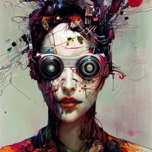 Image similar to woman in a vr headset, cyberpunk in the style of adrian ghenie, esao andrews, jenny saville, surrealism, dark art by james jean, takato yamamoto