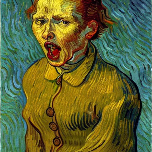 Prompt: high quality high detail painting by vincent van gogh, hd, screaming woman, photorealistic lighting