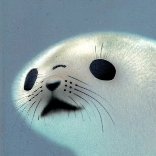 Prompt: a baby harp seal with monkeypox, medical textbook photo