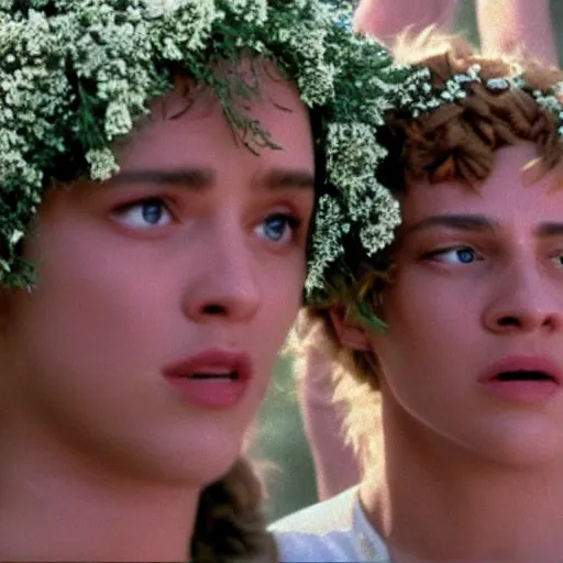 Image similar to vhs footage of a scene from the movie midsommar