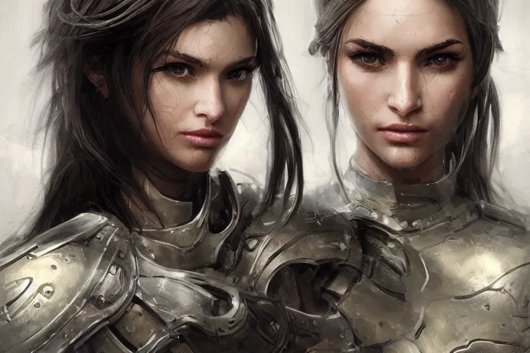 Image similar to a portrait of an attractive young woman, clothed in battle armor, olive skin, long dark hair, beautiful bone structure, symmetrical facial features, intricate, elegant, highly detailed, digital painting, trending on Artstation, concept art, smooth, sharp focus, illustration, from Metal Gear by Ruan Jia and Mandy Jurgens and Artgerm and greg rutkowski and william-adolphe bouguerea, award winning