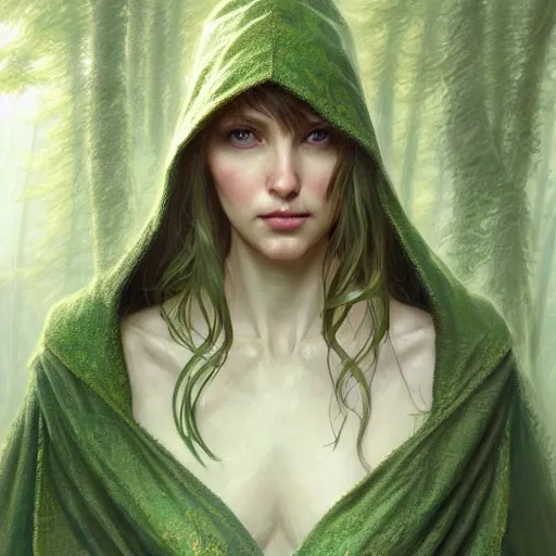 Image similar to beautiful natural cottagecore archer elf hooded longbow verdant lush hidden camouflage, intricate, elegant, highly detailed, digital painting, artstation, concept art, smooth, sharp focus, illustration, art by artgerm and greg rutkowski and alphonse mucha and loish and wlop